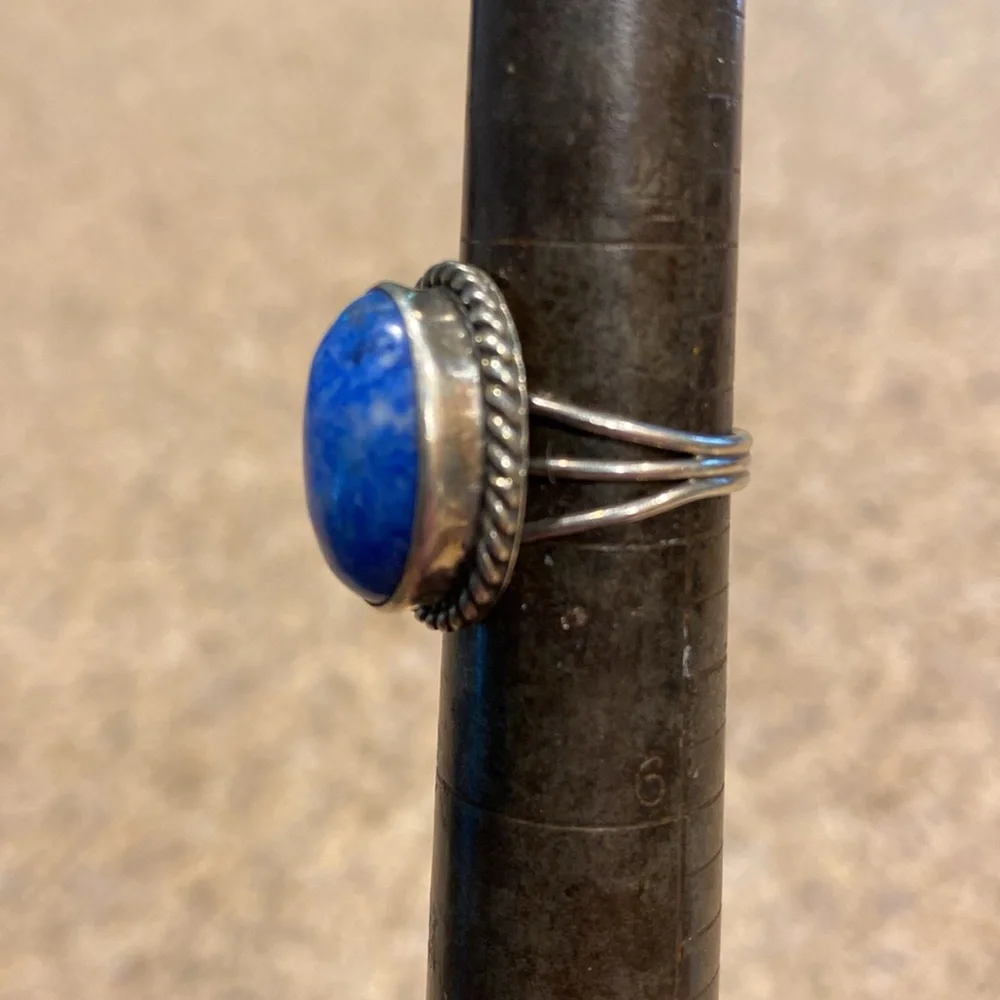 Blue Stone Silver Ring Size Around 4.75